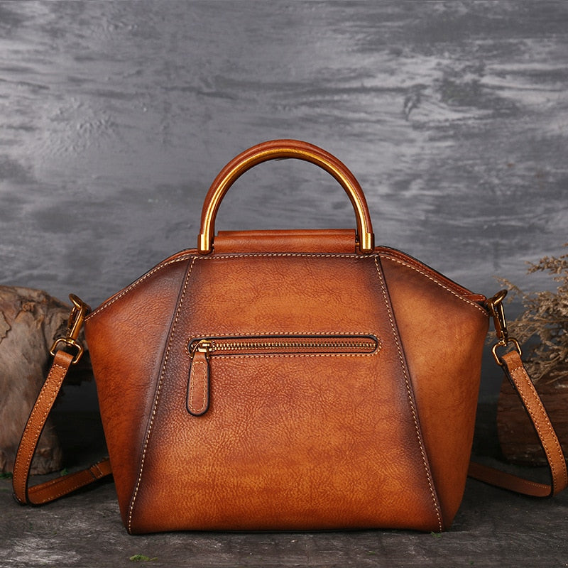 Retro Lederhandtasche Damen – Seitenansicht Schultergurt