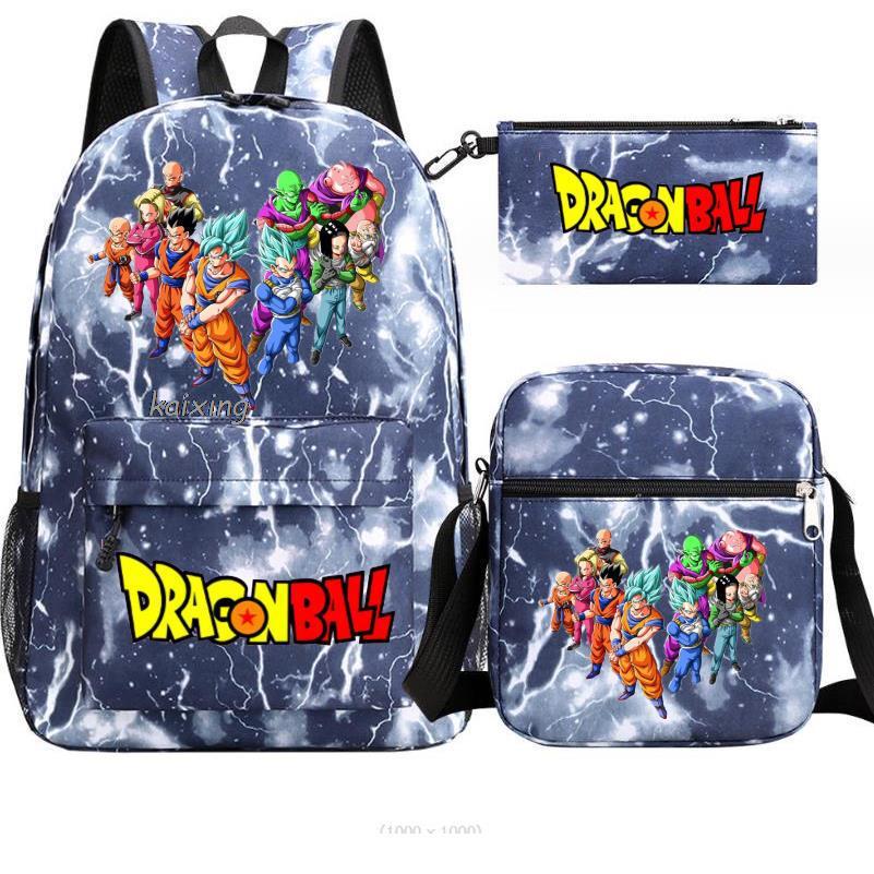 Anime Rucksack Set 3-teilig – Canvas Schulrucksack mit Umhängetasche & Federmäppchen, 45x32x13 cm