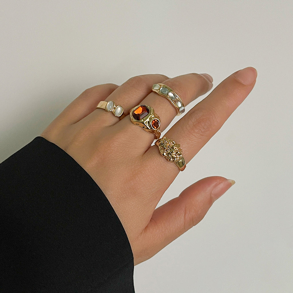 Retro Ring-Set Damen 2-teilig – Geometrisch Hohl, Modeschmuck Legierung