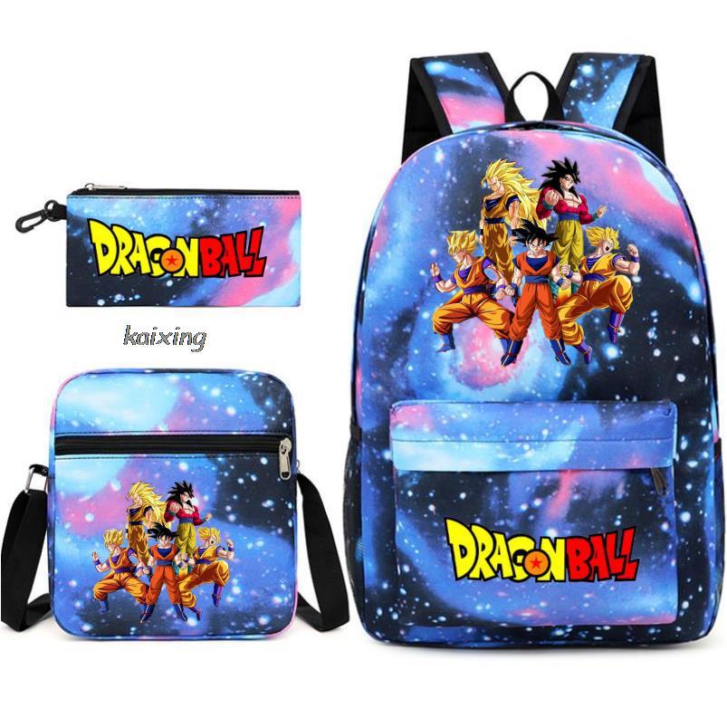 Anime Rucksack Set 3-teilig – Canvas Schulrucksack mit Umhängetasche & Federmäppchen, 45x32x13 cm
