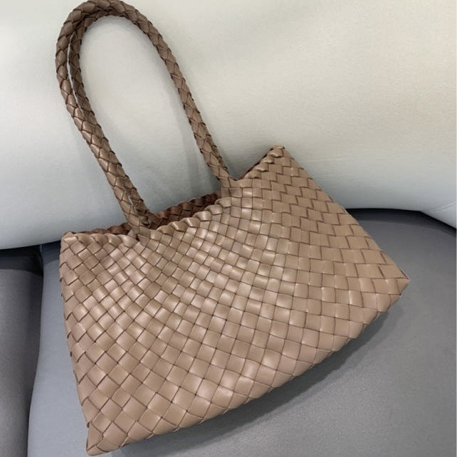 Retro Handtasche mit großer Kapazität – Handgewebte Echtleder Shopper Tote Bag