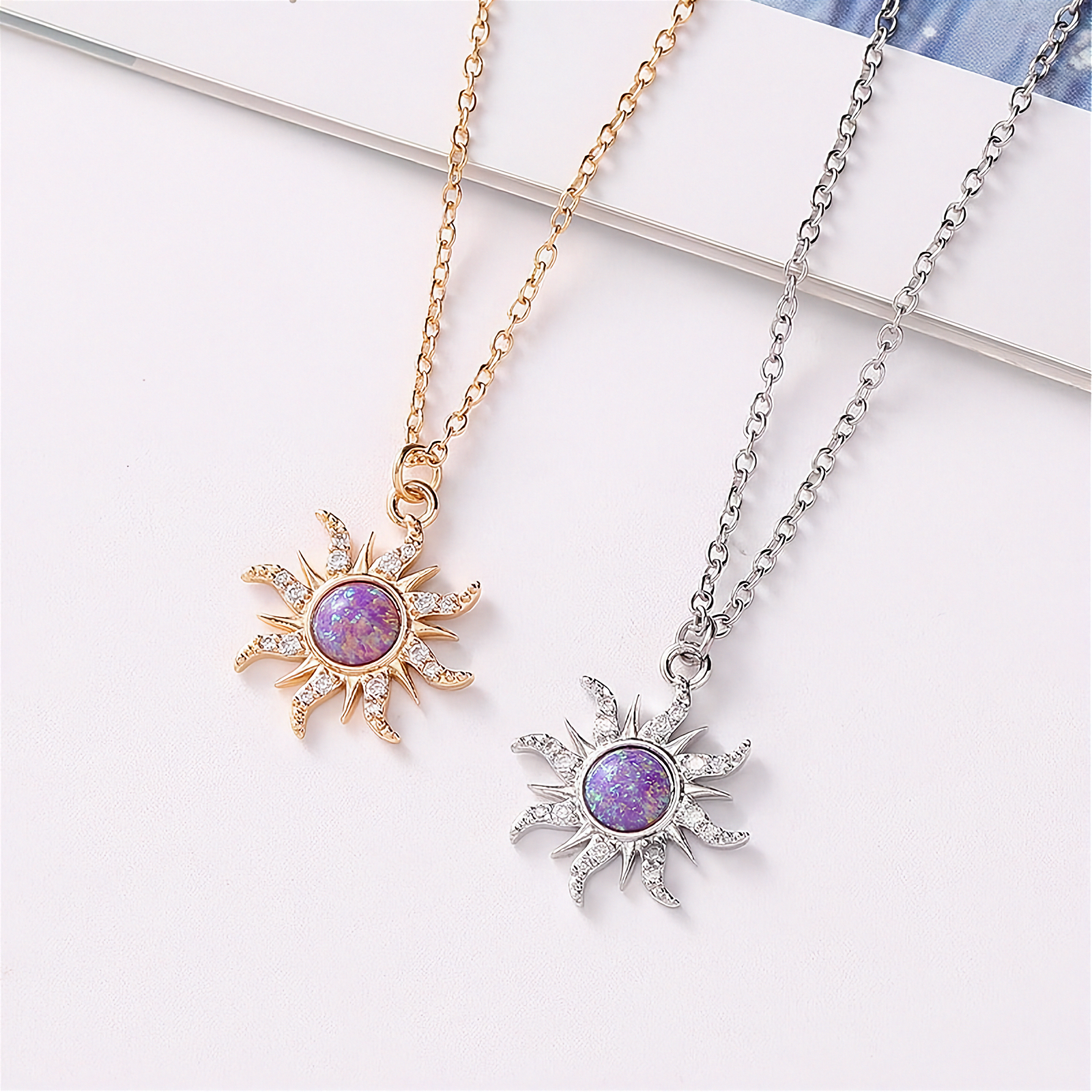 Sonnen-Halsketten-Set für Damen – Zirkon Blumen-Anhänger | Elegant & Vielseitig | Gold & Silber