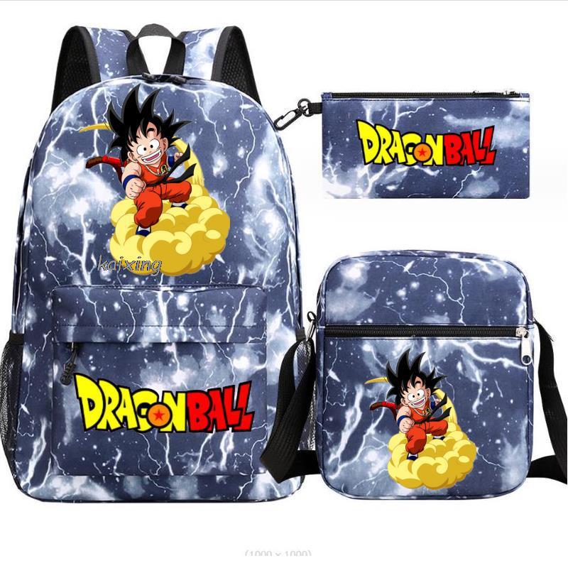 Anime Rucksack Set 3-teilig – Canvas Schulrucksack mit Umhängetasche & Federmäppchen, 45x32x13 cm