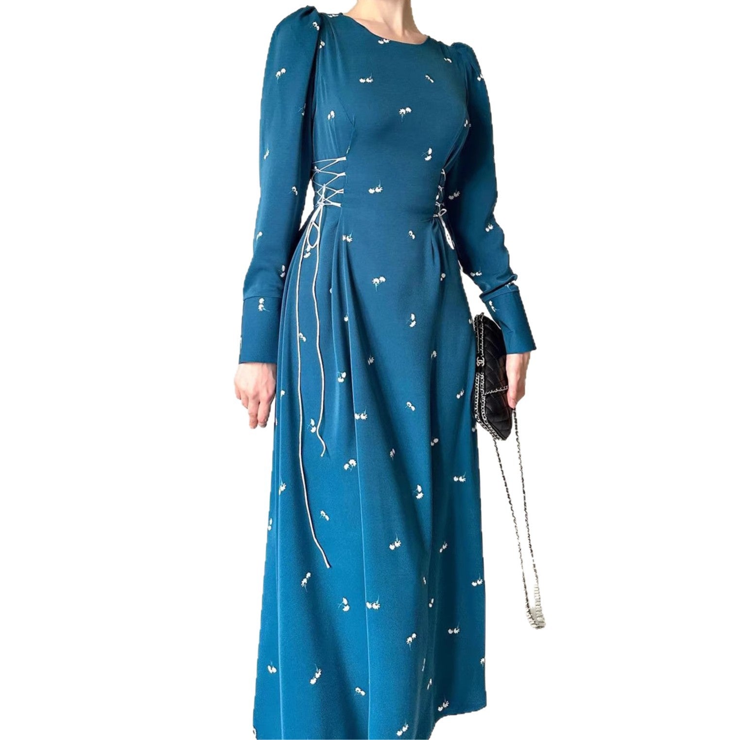 Tailliertes Maxikleid himmelblau elegant – Sommer Frühling Damen Langkleid