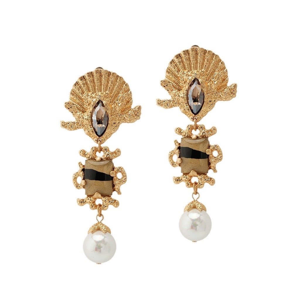 Retro Zweifarbige Palast-Stil Glas-Ohrclips – Elegante Vintage Ohrringe für Damen