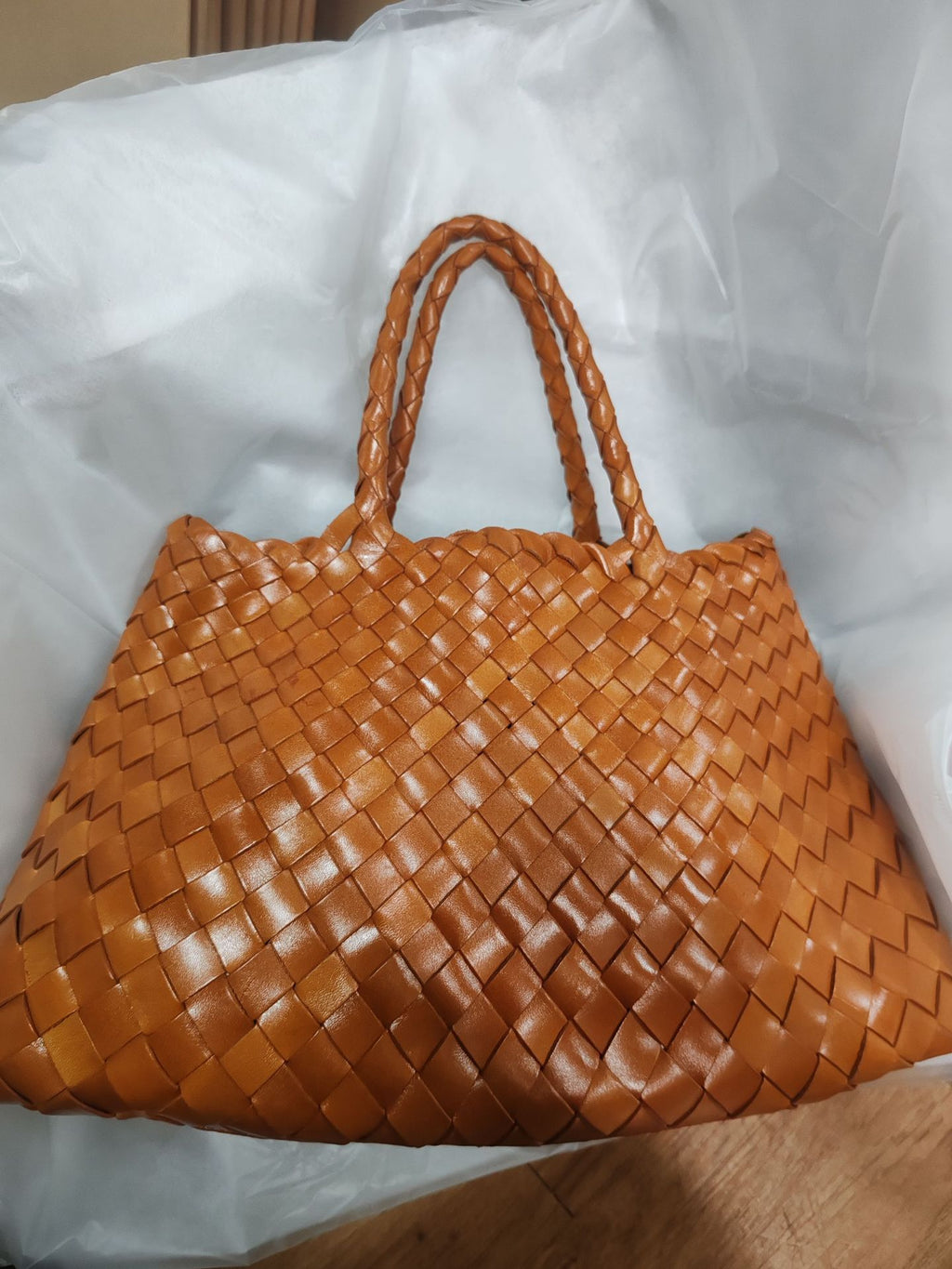 Retro Handtasche mit großer Kapazität – Handgewebte Echtleder Shopper Tote Bag