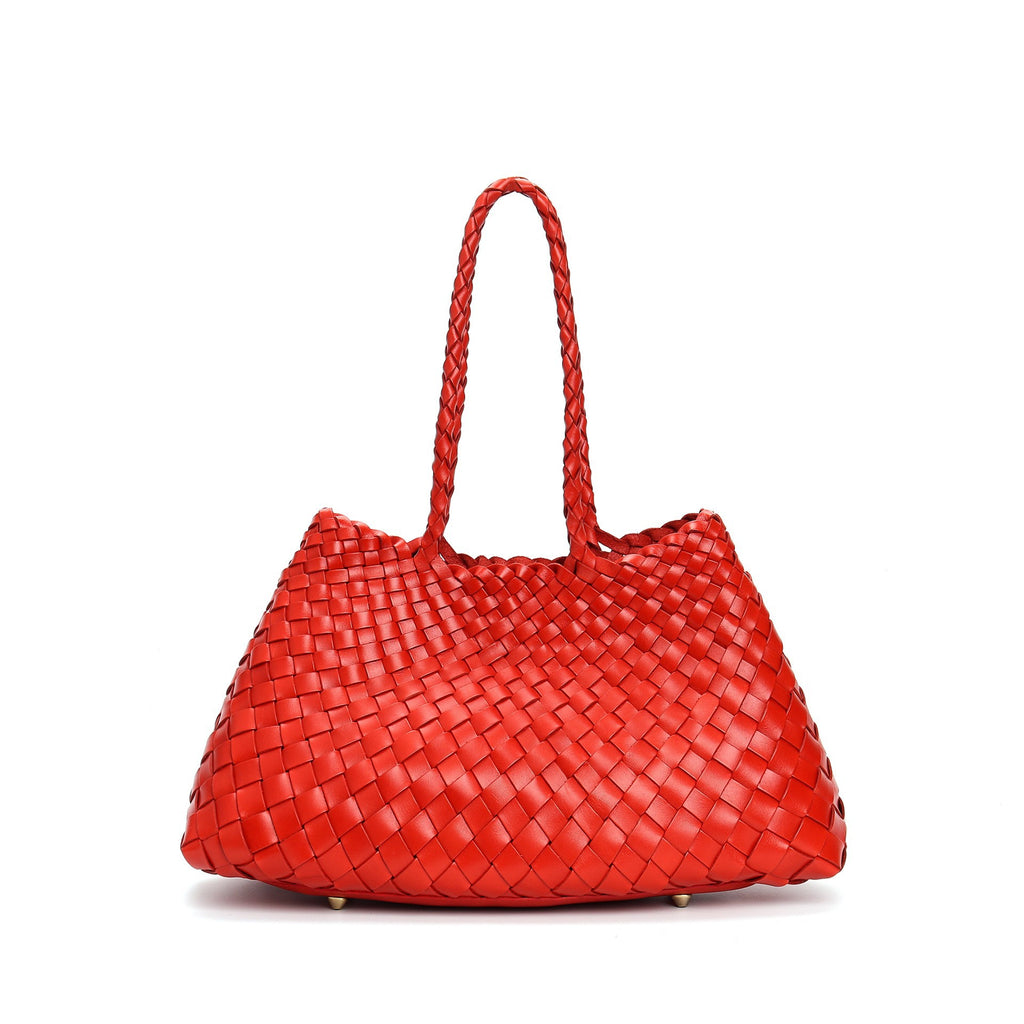 Retro Handtasche mit großer Kapazität – Handgewebte Echtleder Shopper Tote Bag