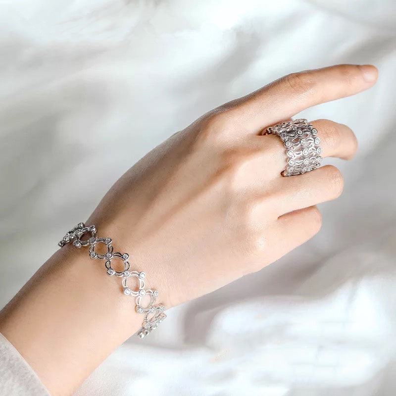 Flexibler Silberring Zirkon Diamant-Optik – Frontansicht