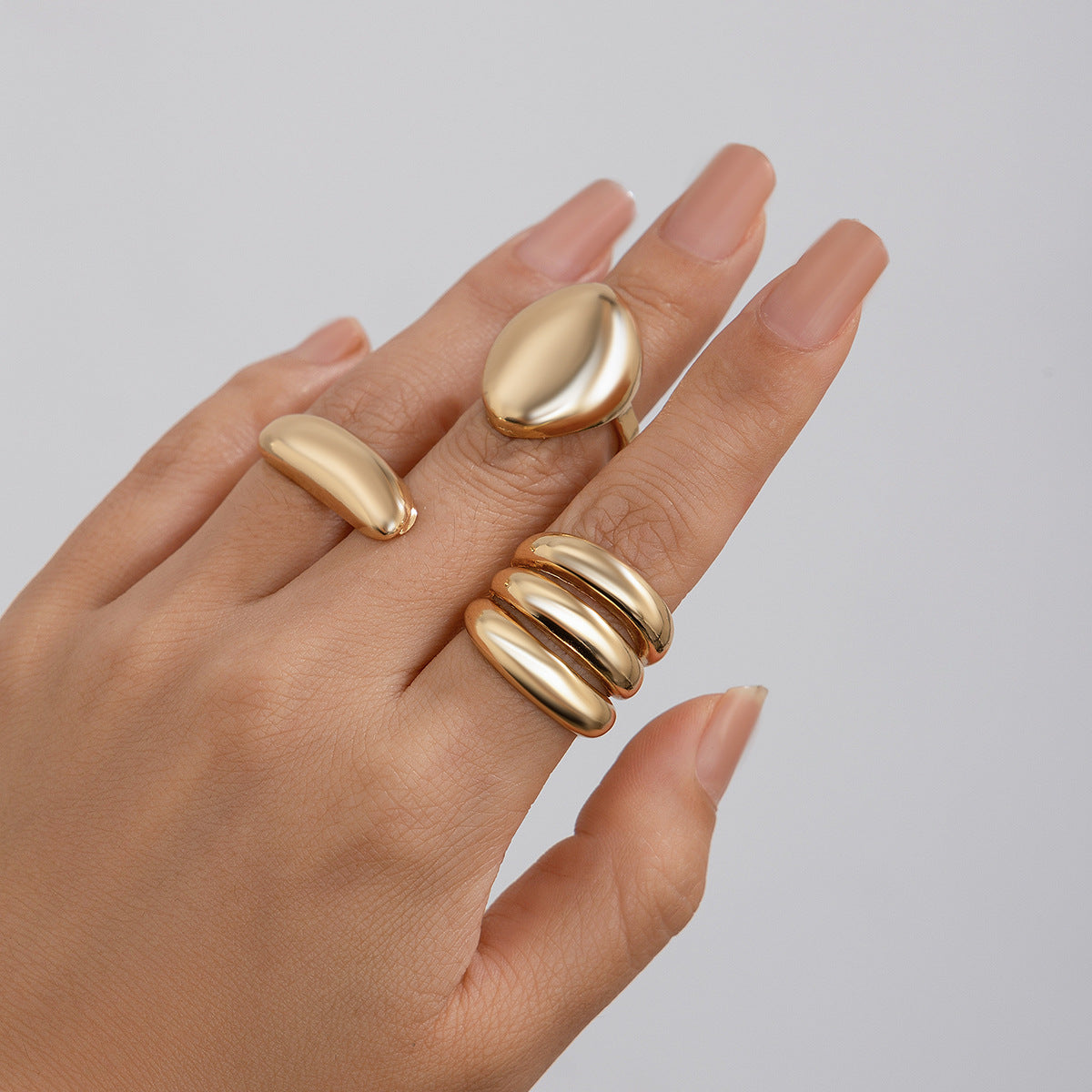 Geometrisches Ring-Set 3-teilig – Modeschmuck Legierung, Light Gold & Weißgold
