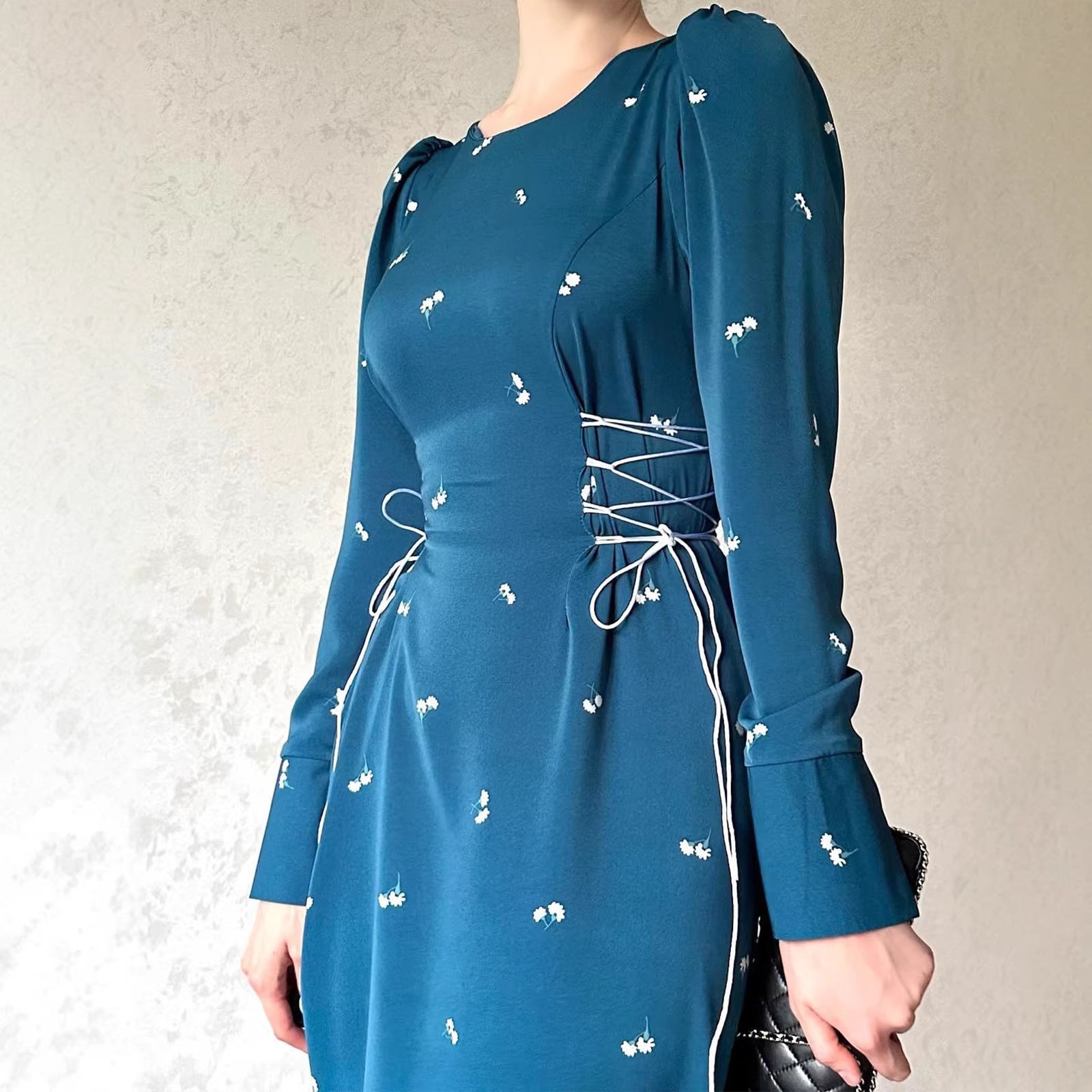 Langkleid Damen Kapuze Detail – Strickgewebe Taille tailliert unregelmässig