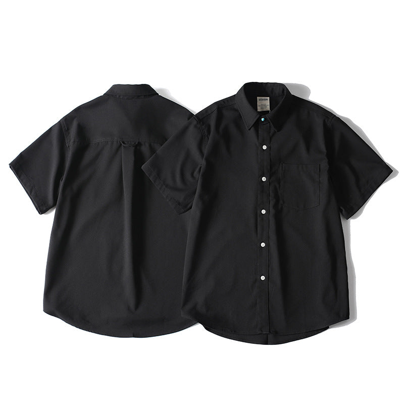 Herren Retro Hemd Oversize Gesamtansicht – schwarz Kuba-Kragen locker