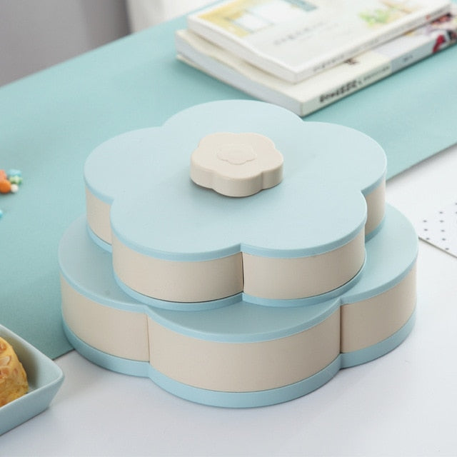 Drehbare Snackbox Blütenform – 2-lagiger Obstteller mit 10 Fächern | BPA-frei | Ideal für Früchte, Nüsse & Snacks