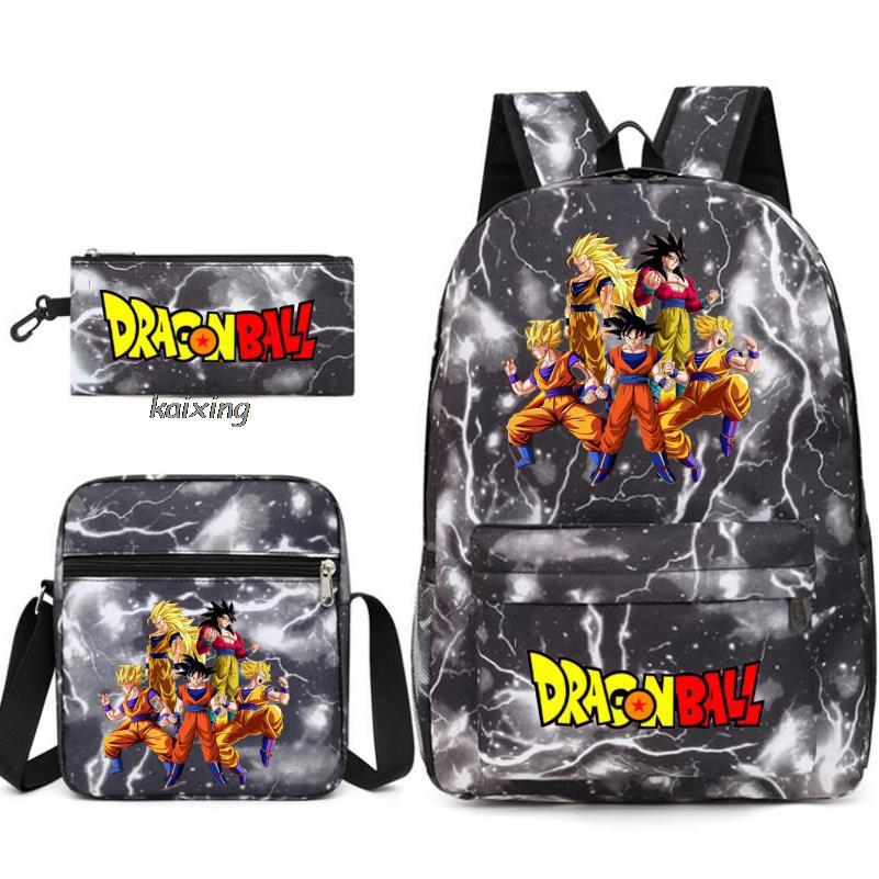 Anime Rucksack Set 3-teilig – Canvas Schulrucksack mit Umhängetasche & Federmäppchen, 45x32x13 cm