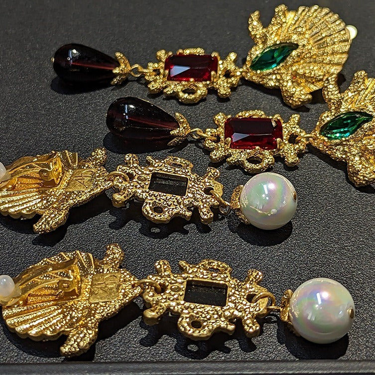 Retro Zweifarbige Palast-Stil Glas-Ohrclips – Elegante Vintage Ohrringe für Damen