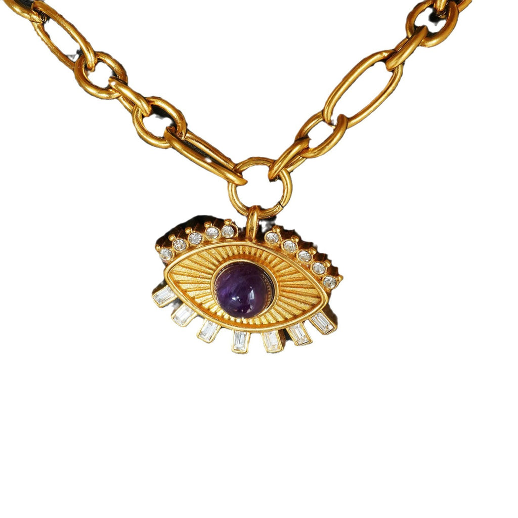 Evil Eye Goldhalskette Edelstahl Zirkon – Detailansicht
