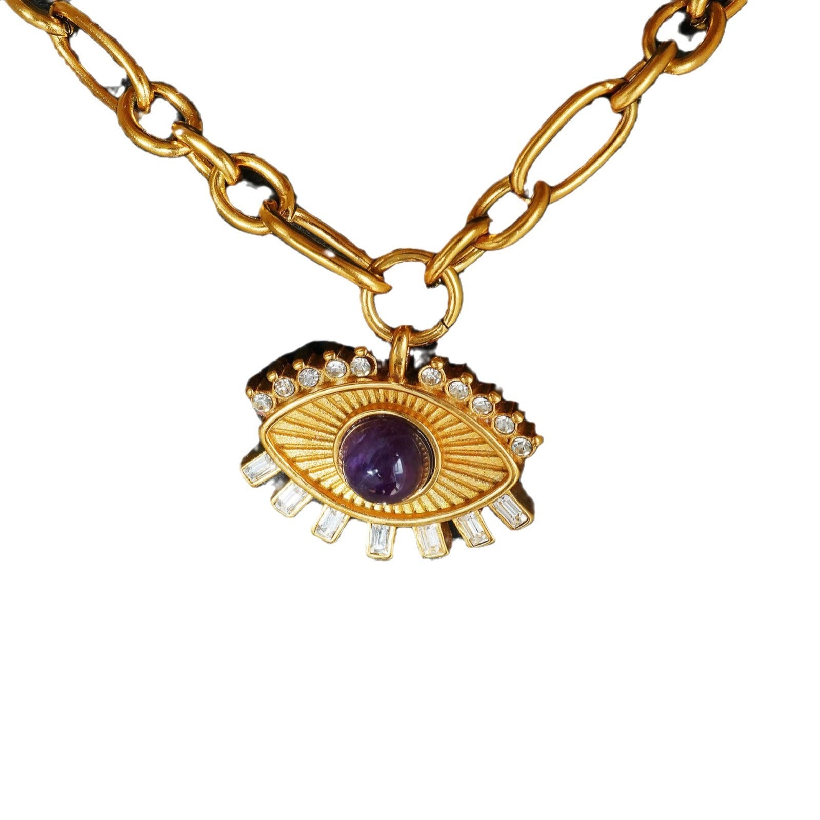 Evil Eye Goldhalskette Edelstahl Zirkon – Detailansicht