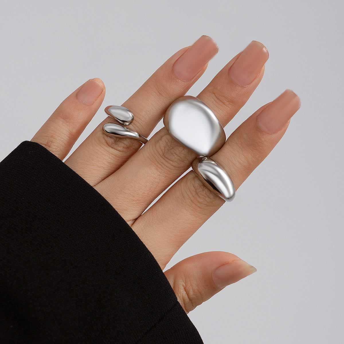 Geometrisches Ring-Set 3-teilig – Modeschmuck Legierung, Light Gold & Weißgold