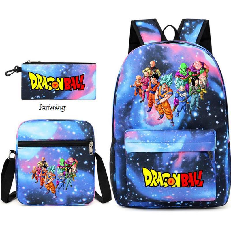 Anime Rucksack Set 3-teilig – Canvas Schulrucksack mit Umhängetasche & Federmäppchen, 45x32x13 cm