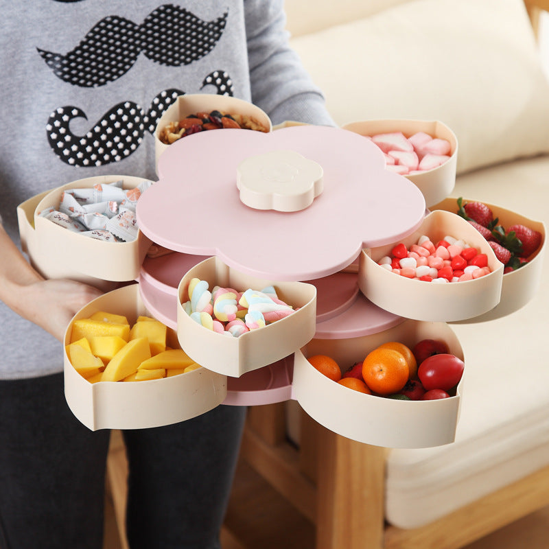 Drehbare Snackbox Blütenform – 2-lagiger Obstteller mit 10 Fächern | BPA-frei | Ideal für Früchte, Nüsse & Snacks