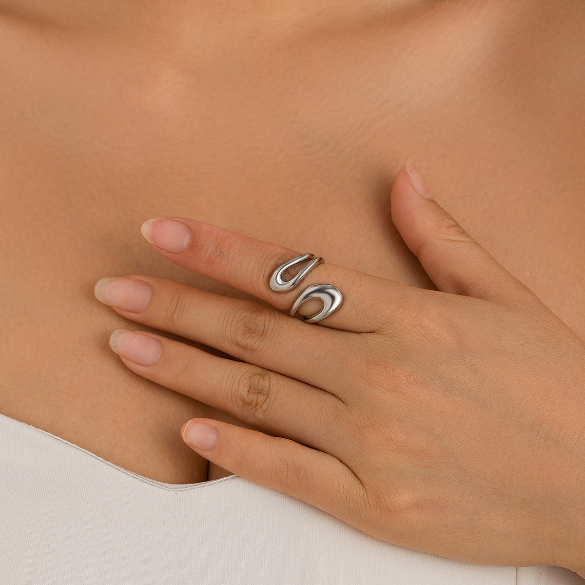 Geometrisches Ring-Set 3-teilig – Modeschmuck Legierung, Light Gold & Weißgold