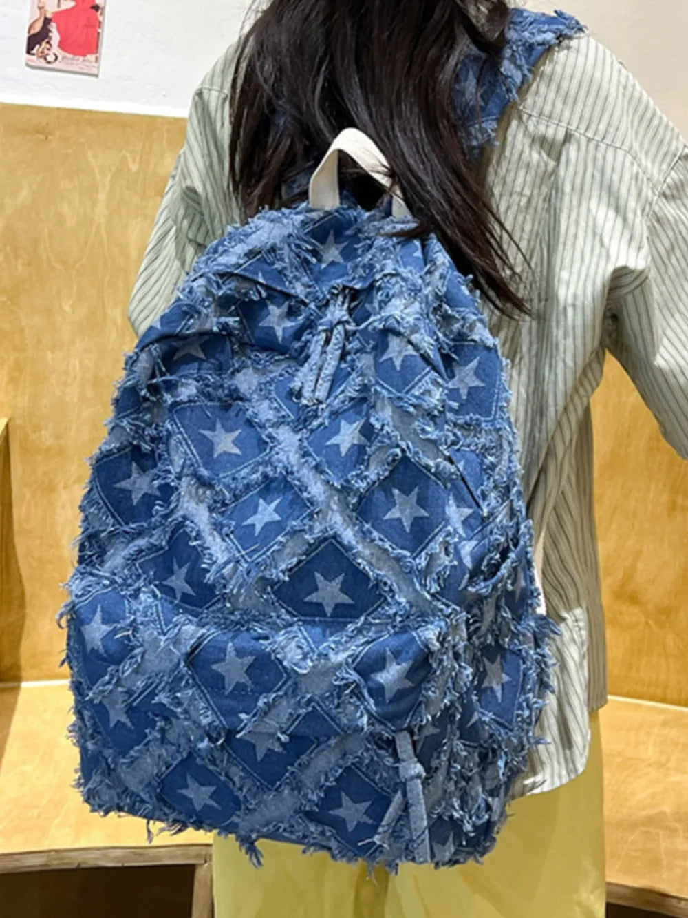 Stern Denim Rucksack Detailansicht Reissverschluss – robuster Jeans Stoff
