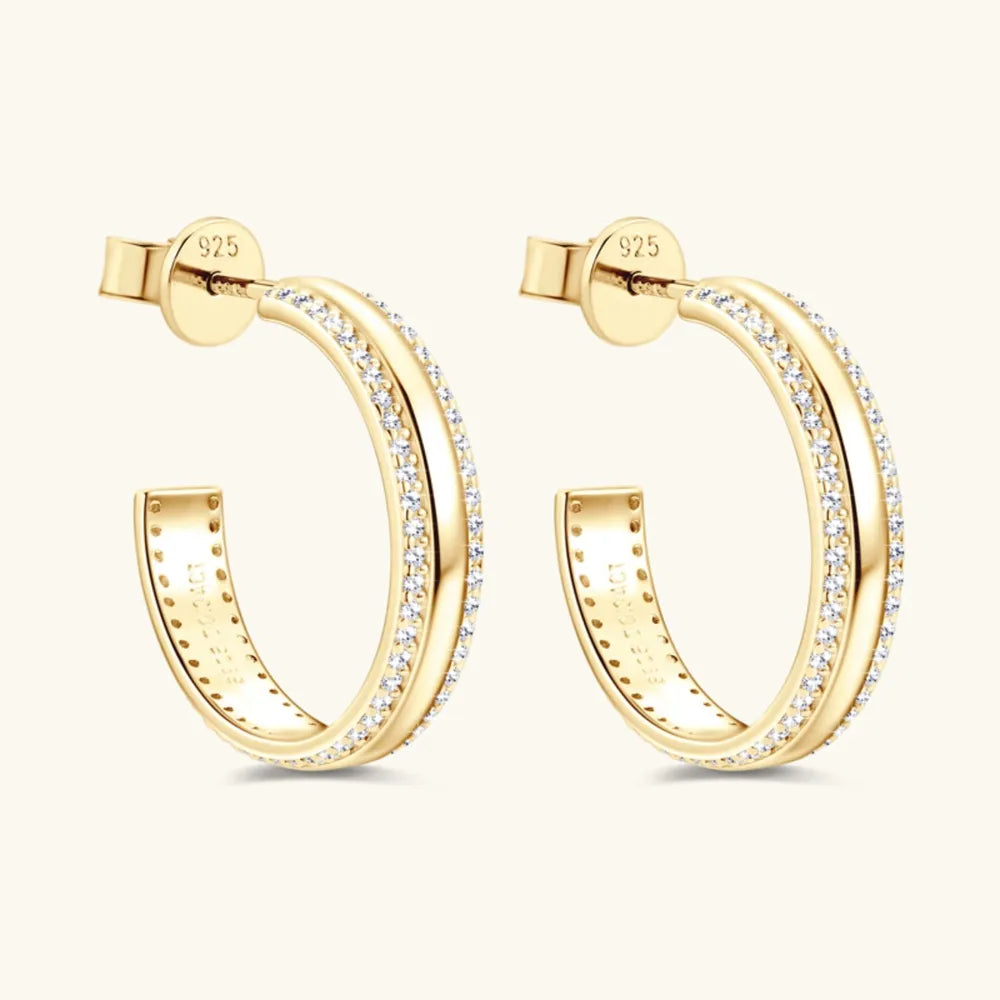 925 Sterling Silber C-Hoop Ohrringe mit Moissanit-Einlage