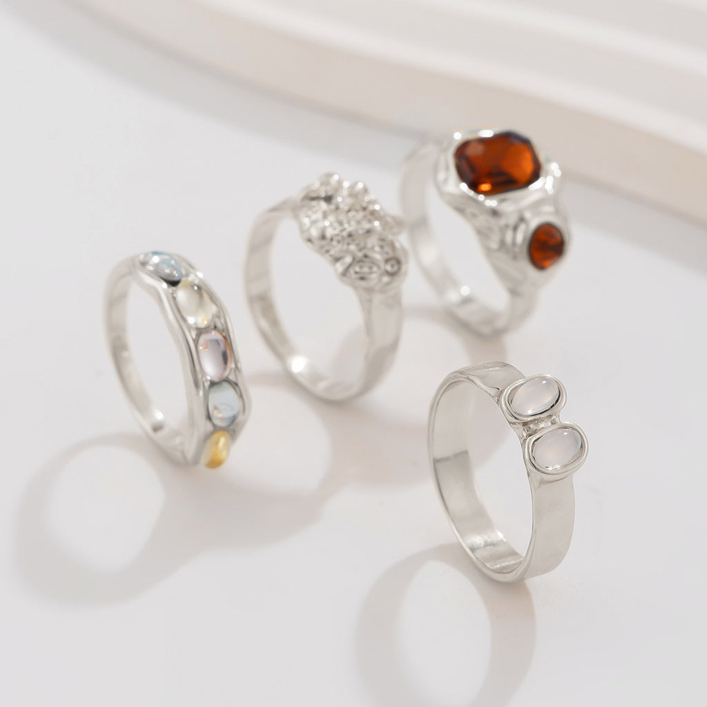 Retro Ring-Set Damen 2-teilig – Geometrisch Hohl, Modeschmuck Legierung