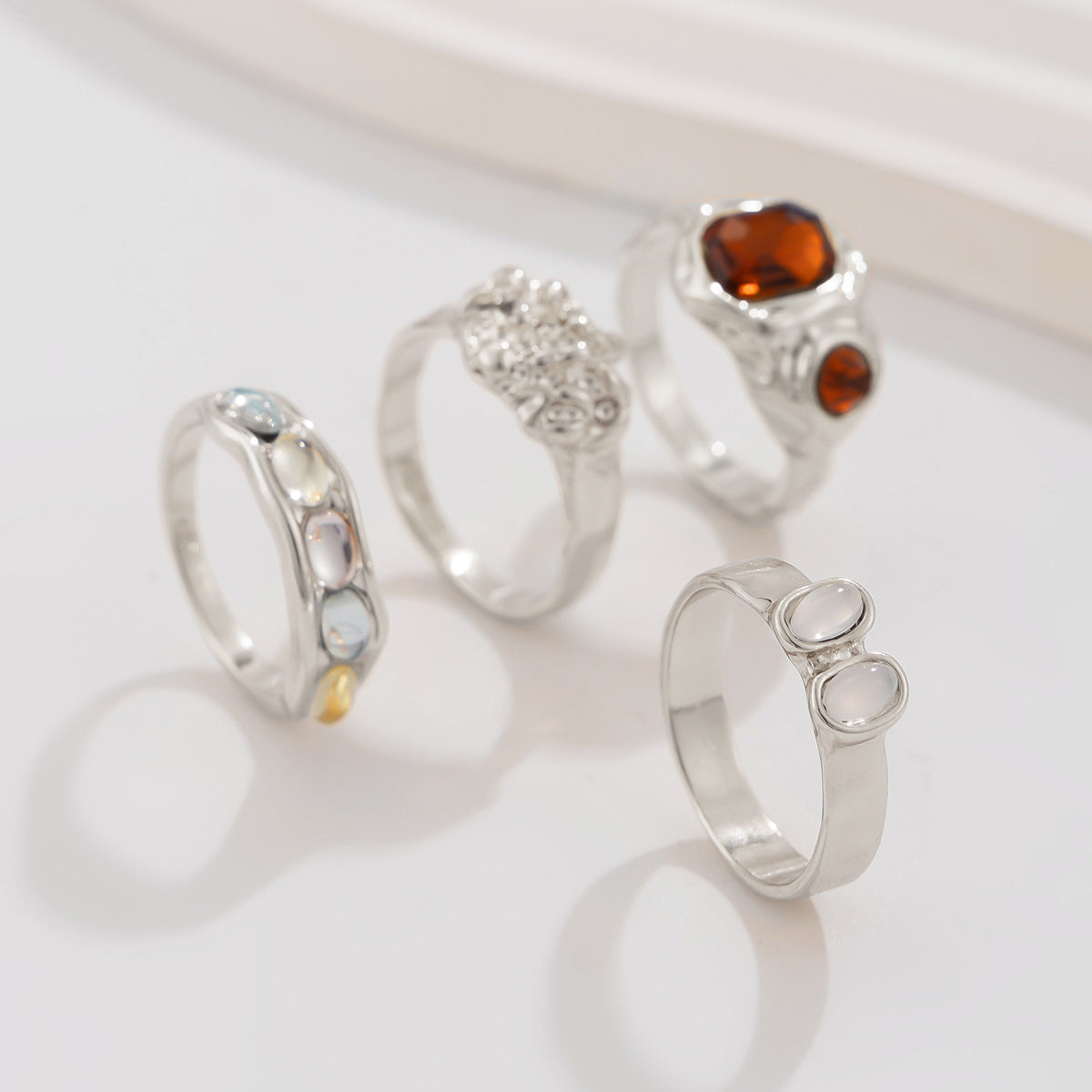 Retro Ring-Set Damen 2-teilig – Geometrisch Hohl, Modeschmuck Legierung