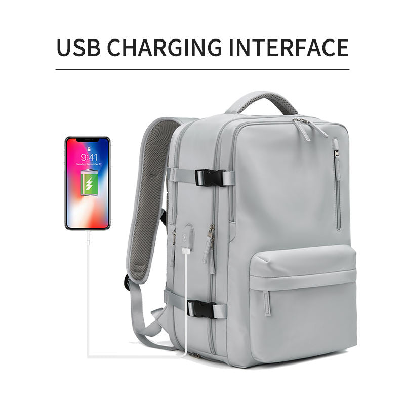 Laptop Rucksack USB Detail – integrierter Ladeport Polyester Leder-Optik