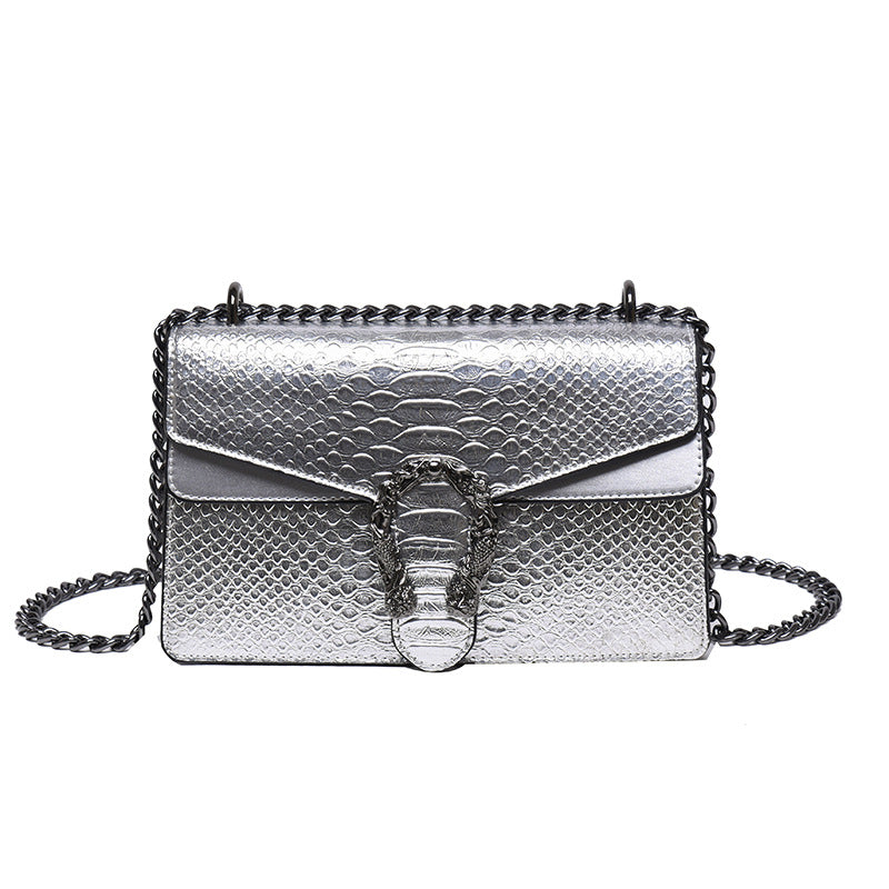 Krokodilmuster Handtasche Farbvariante Blau – Frontansicht