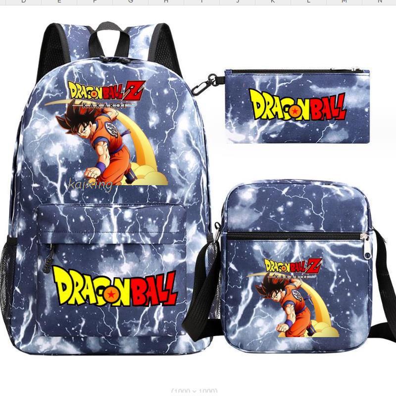 Anime Rucksack Set 3-teilig – Canvas Schulrucksack mit Umhängetasche & Federmäppchen, 45x32x13 cm