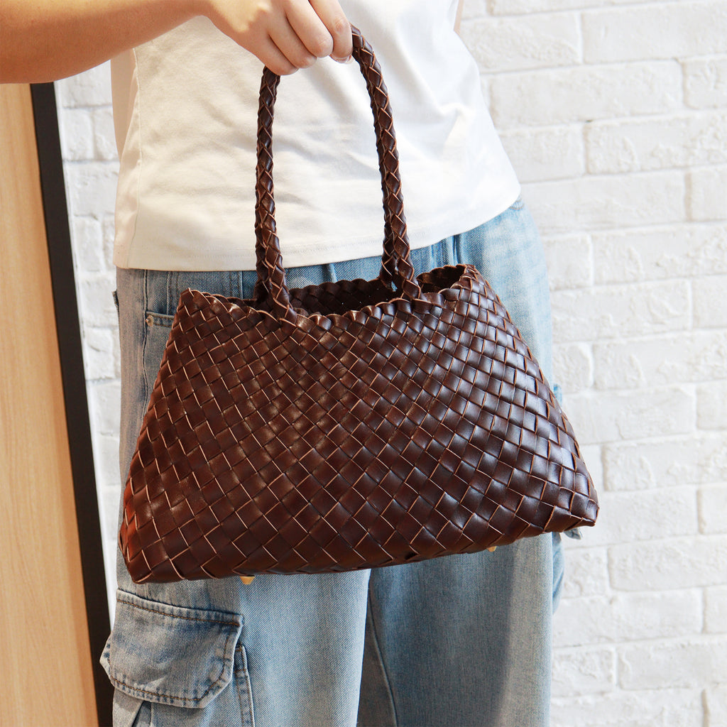 Retro Handtasche mit großer Kapazität – Handgewebte Echtleder Shopper Tote Bag