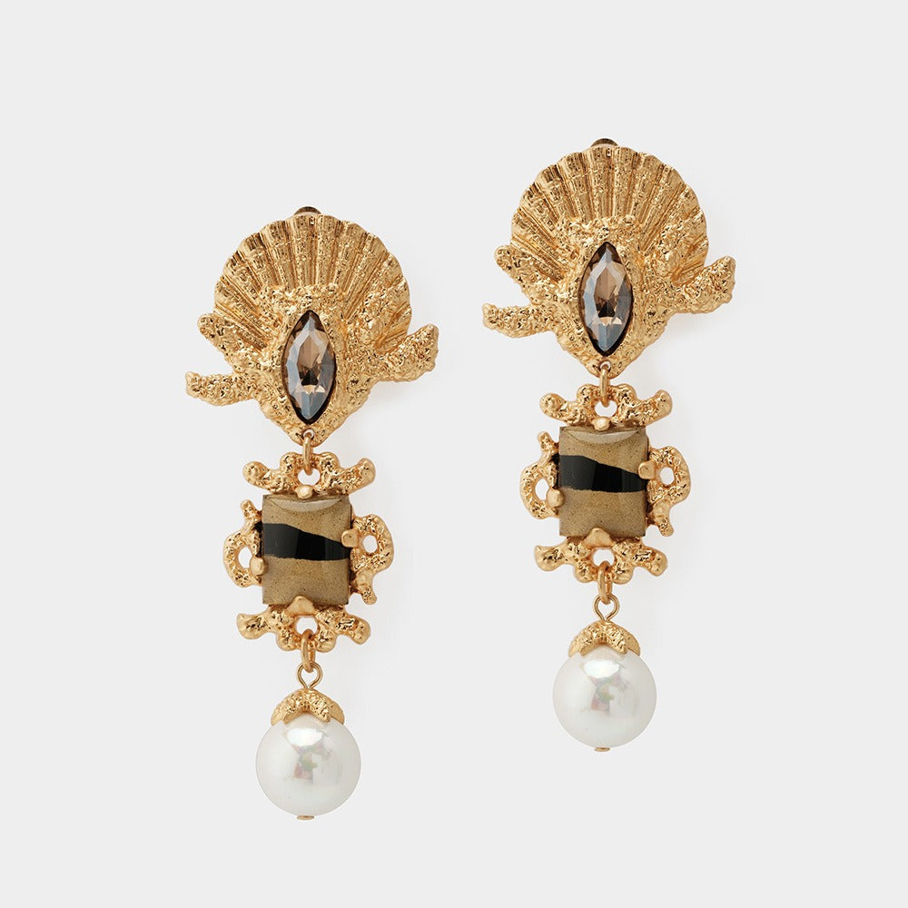 Retro Zweifarbige Palast-Stil Glas-Ohrclips – Elegante Vintage Ohrringe für Damen