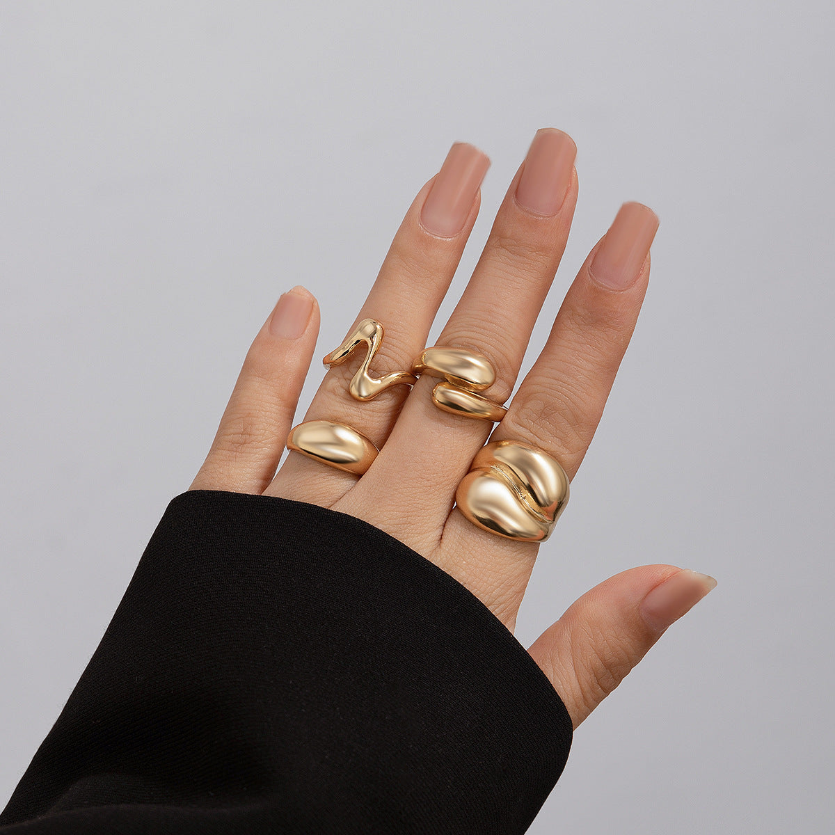 Geometrisches Ring-Set 3-teilig – Modeschmuck Legierung, Light Gold & Weißgold
