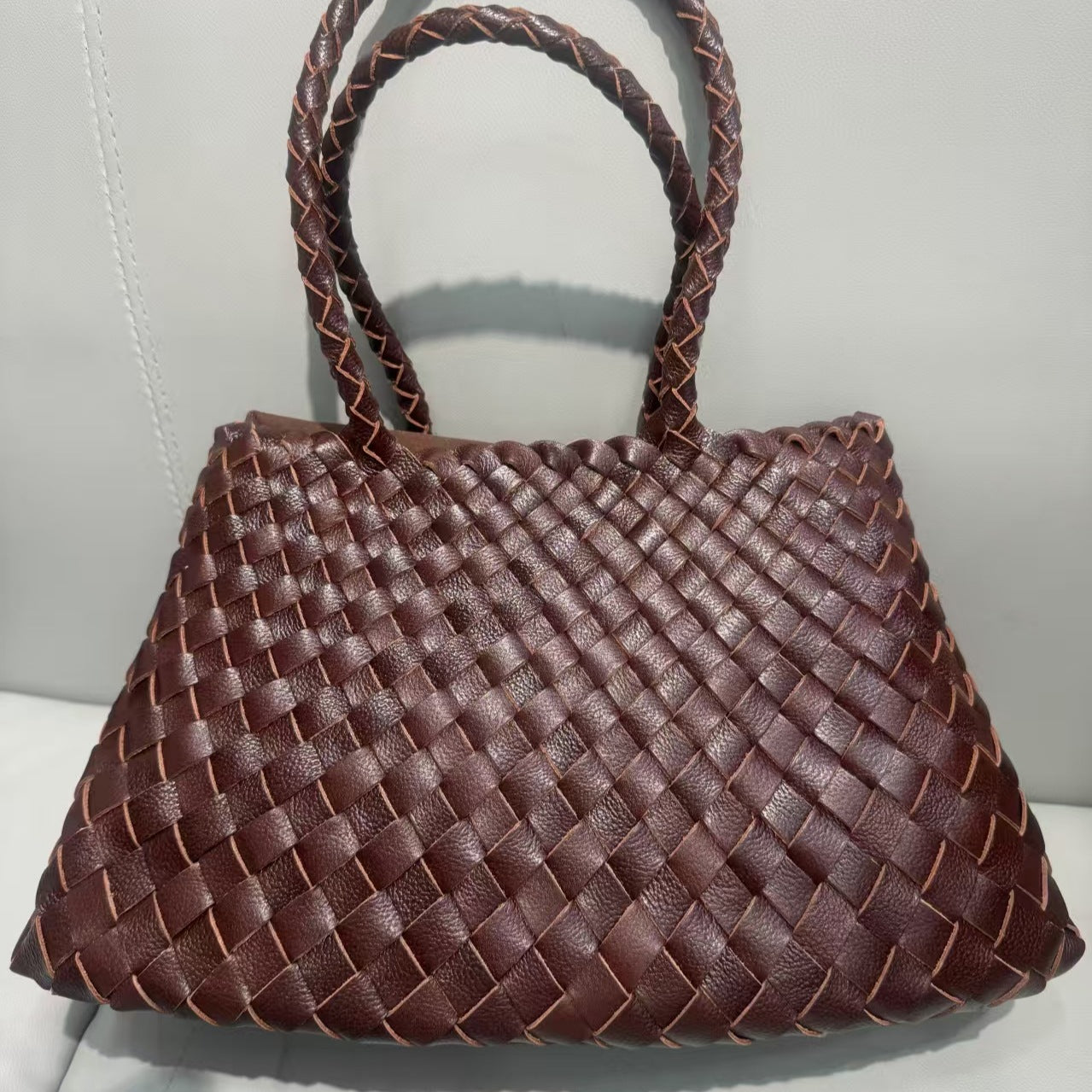 Retro Handtasche mit großer Kapazität – Handgewebte Echtleder Shopper Tote Bag
