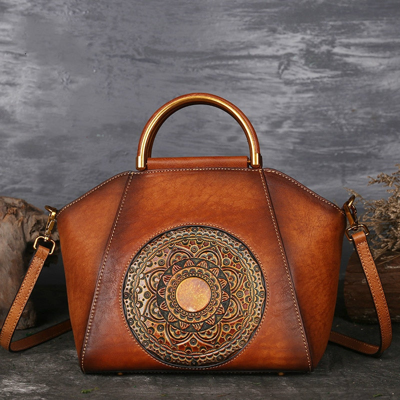 Luxus Damen Echtleder Handtasche Rindsleder – Frontansicht
