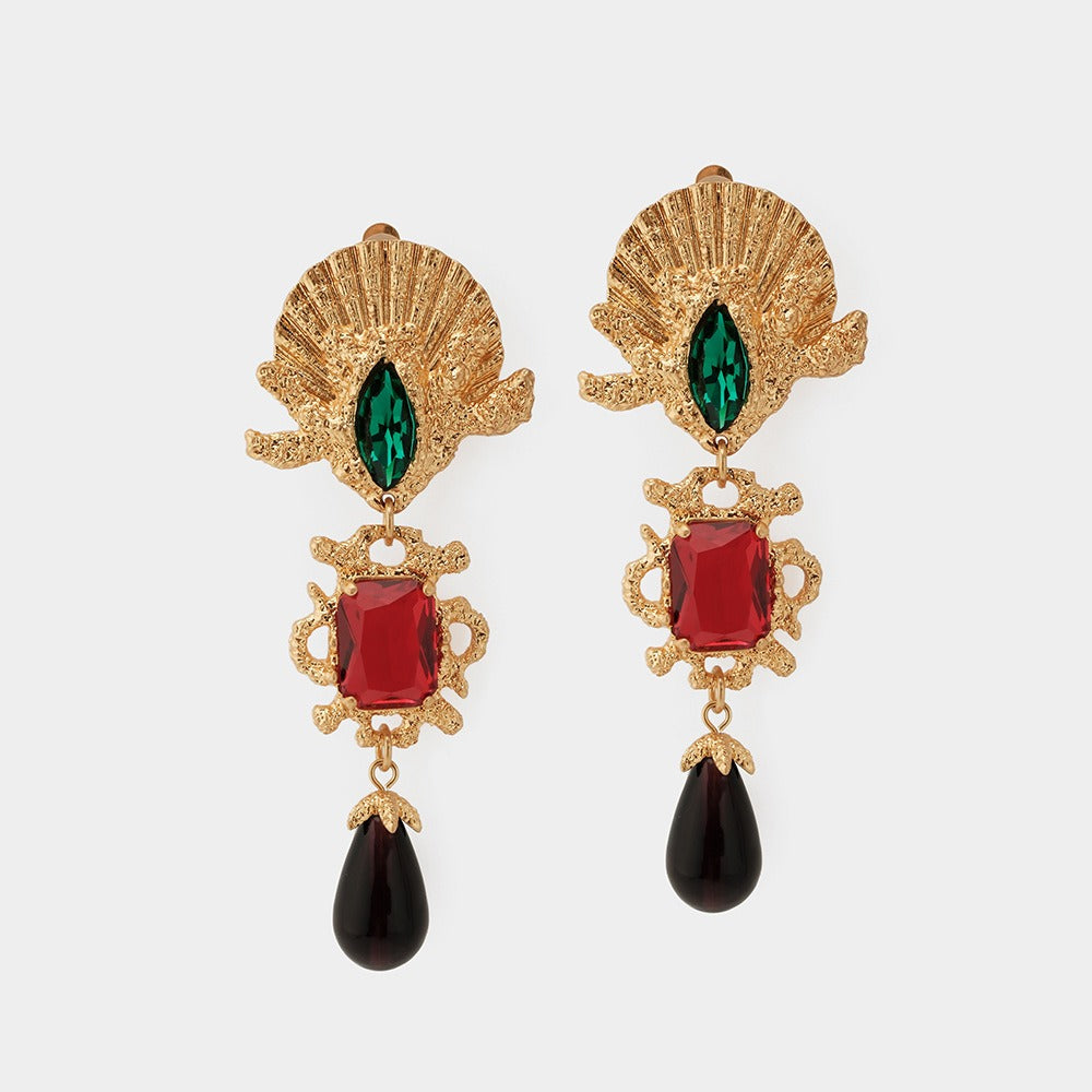 Retro Zweifarbige Palast-Stil Glas-Ohrclips – Elegante Vintage Ohrringe für Damen
