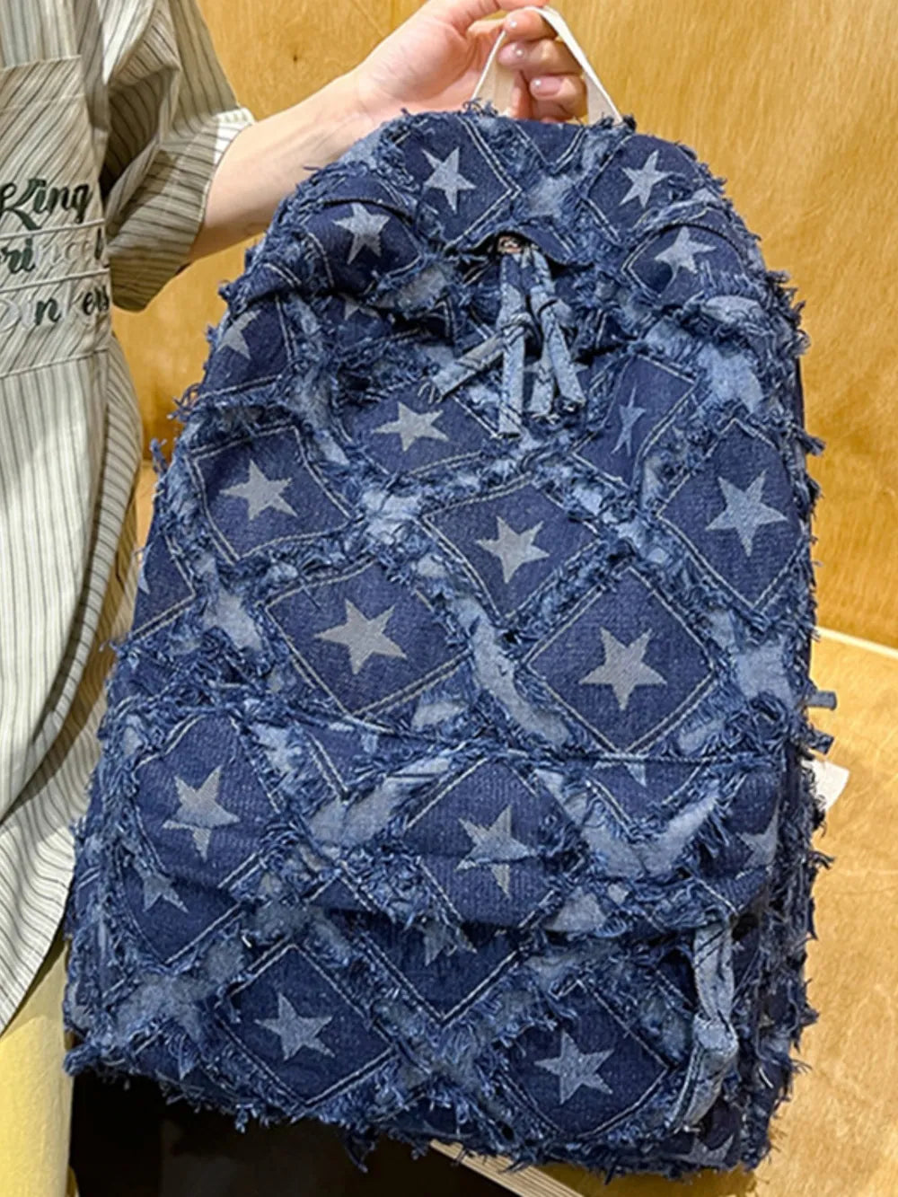 Damen Denim Rucksack 3er Farbvarianten Stern – Schule Uni Alltag