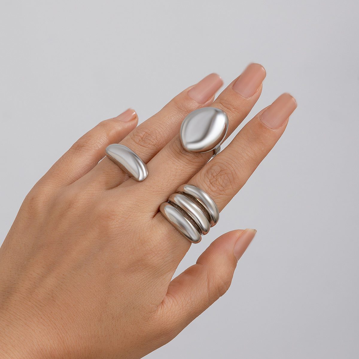 Geometrisches Ring-Set 3-teilig – Modeschmuck Legierung, Light Gold & Weißgold