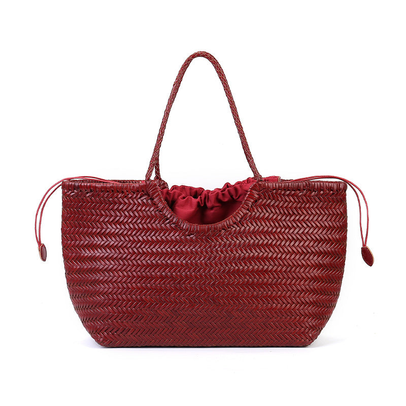Geflochten Leder Shopper Farbvariante Weinrot – Frontansicht