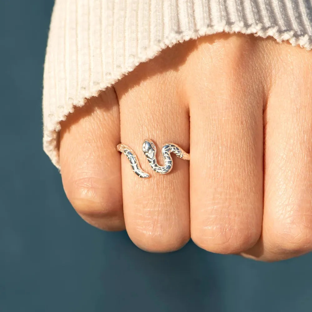 925 Sterling Silber Schlangen-Ring – Frontansicht echtes Silber
