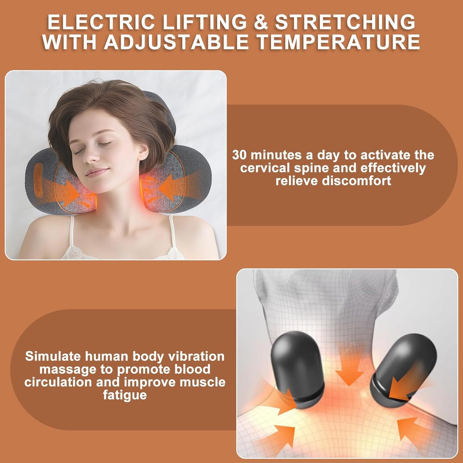 Nackenmassagekissen 3-in-1 Detail – Baumwoll-Bezug USB-Anschluss Funktionen