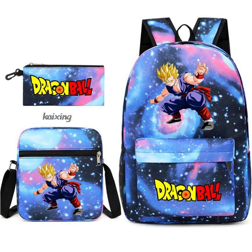 Anime Rucksack Set 3-teilig – Canvas Schulrucksack mit Umhängetasche & Federmäppchen, 45x32x13 cm