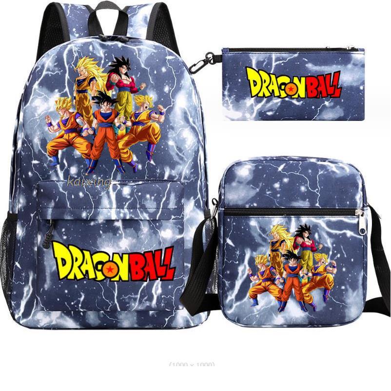 Anime Rucksack Set 3-teilig – Canvas Schulrucksack mit Umhängetasche & Federmäppchen, 45x32x13 cm