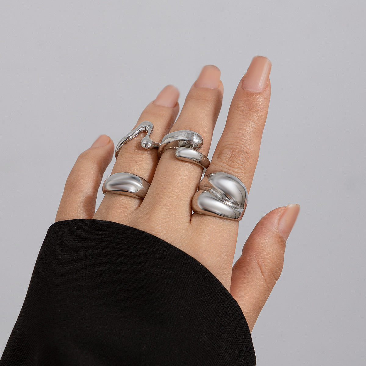 Geometrisches Ring-Set 3-teilig – Modeschmuck Legierung, Light Gold & Weißgold