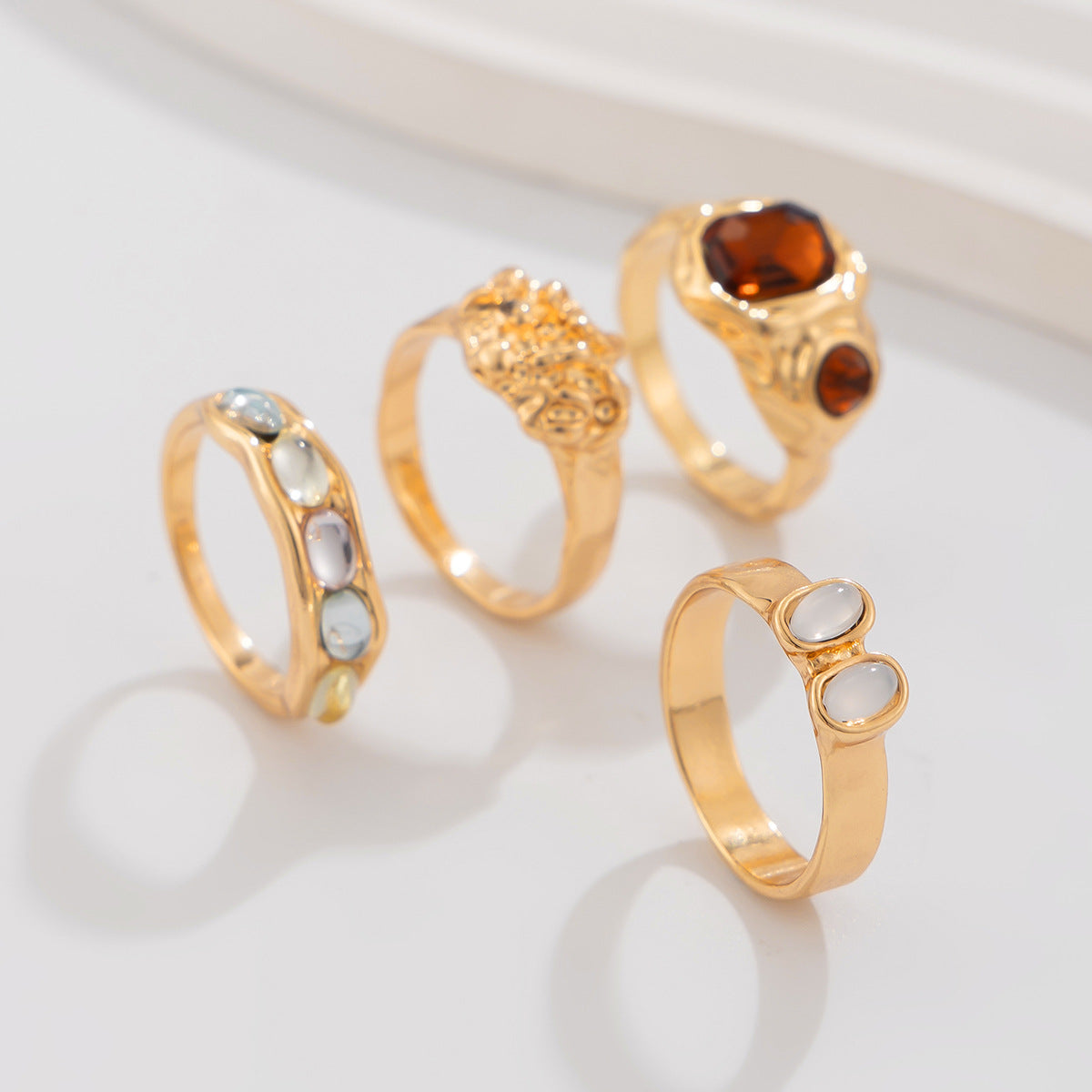 Retro Ring-Set Damen 2-teilig – Geometrisch Hohl, Modeschmuck Legierung