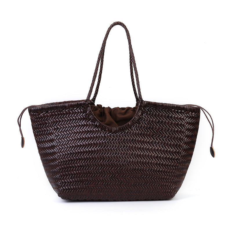 Geflochten Leder Shopper Farbvariante Kaffee – Frontansicht