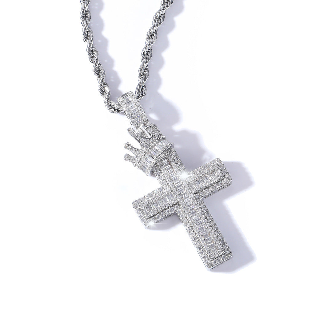 Krone Kreuz Anhänger – Hip-Hop Halskette in Gold & Silber | Kupfer Schmuck – Variante 4 – Rückansicht