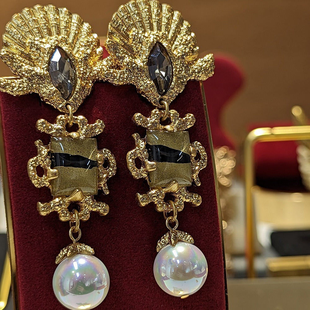 Retro Zweifarbige Palast-Stil Glas-Ohrclips – Elegante Vintage Ohrringe für Damen