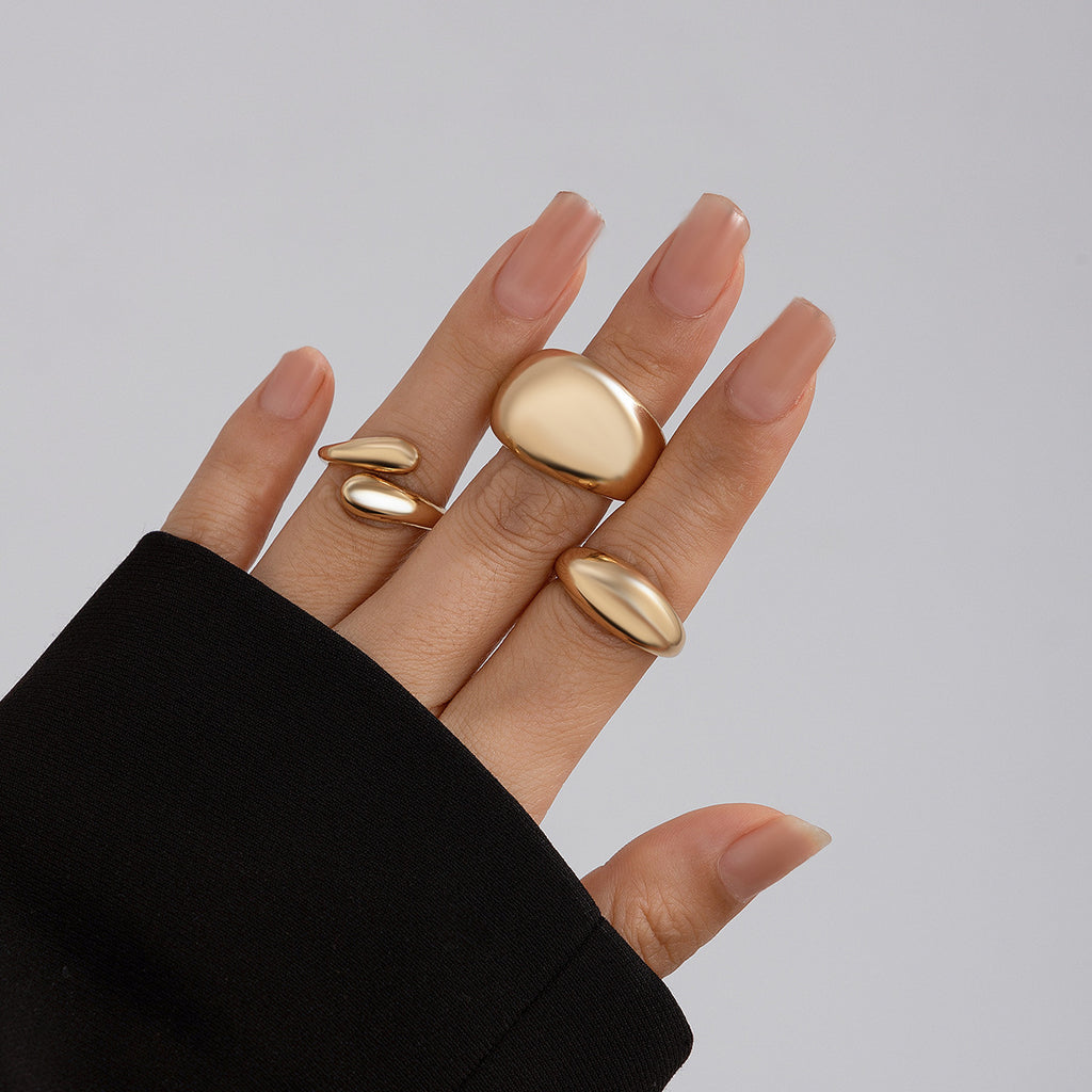 Geometrisches Ring-Set 3-teilig – Modeschmuck Legierung, Light Gold & Weißgold